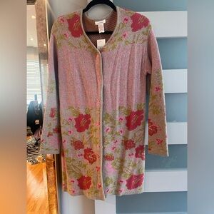 Sundance NWT Floral Long Knit Cardigan in Pink and Green